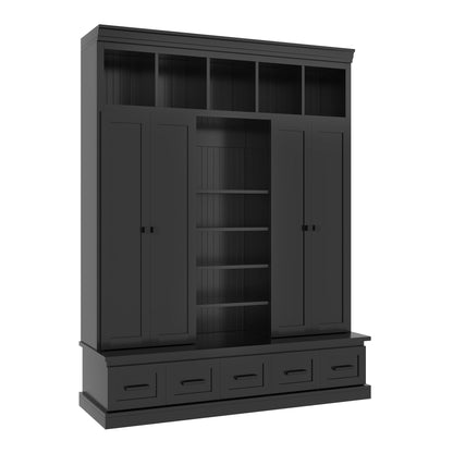 Hall Tree With Bench And 5 Storage Cubbies