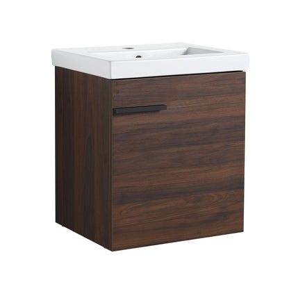 18" Wall Mounted Bathroom Vanity With Sink, Compact Vanity For Small Bathrooms - California Walnut