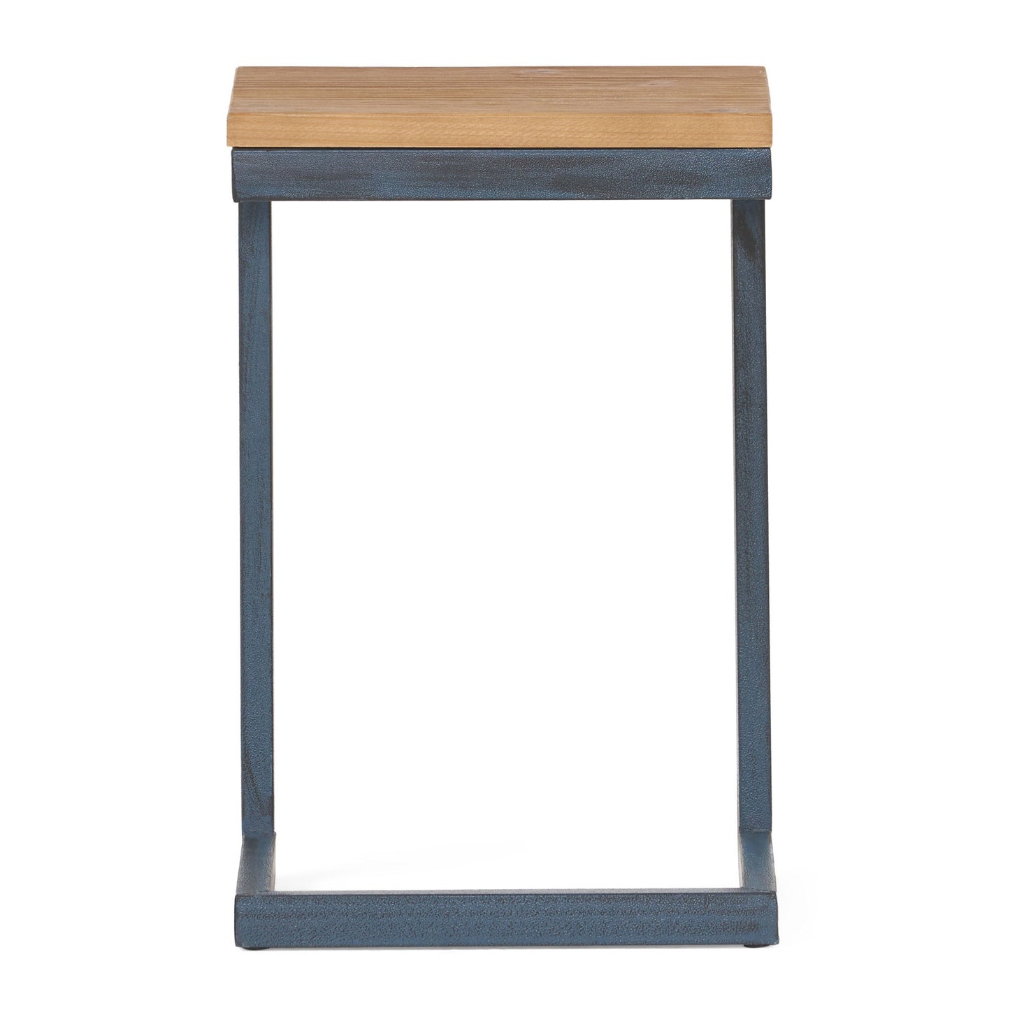 Small C Shaped End Table With Iron Base And Fir Wood Top - Black
