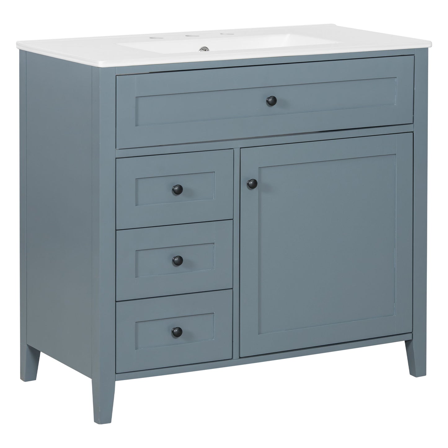 Bathroom Vanity With Sink, 3 Drawers & Cabinet With Adjustable Shelves