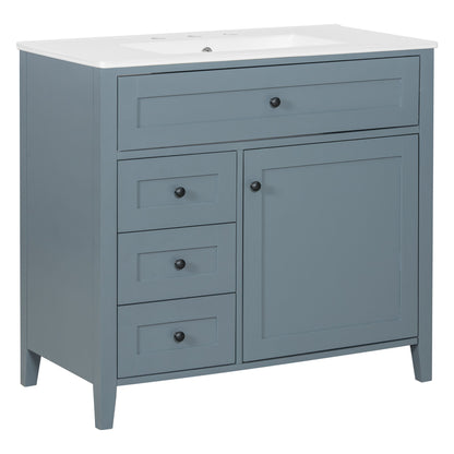 Bathroom Vanity With Sink, 3 Drawers & Cabinet With Adjustable Shelves