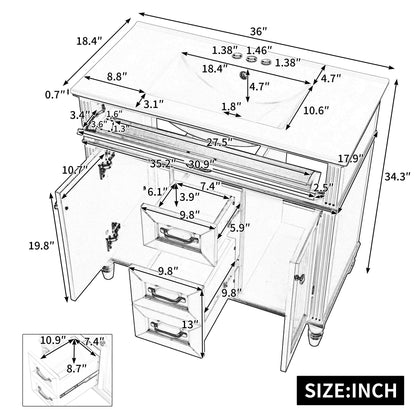 Modern Freestanding Bathroom Vanity With Sink, Cabinet, Soft-Close Drawers, Tip-Out Tray