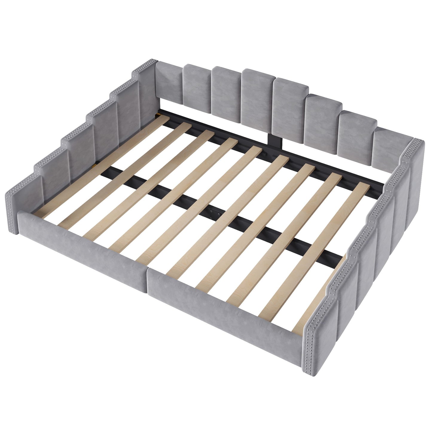 Upholstered Daybed With Nailhead Trim, Platform Bed Frame