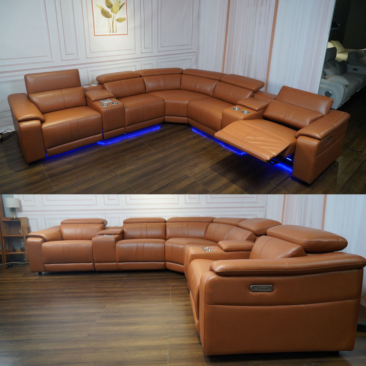 L - Shaped Recliner Sectional Sofa With Bluetooth Speakers, Wireless Charging, LED Lights