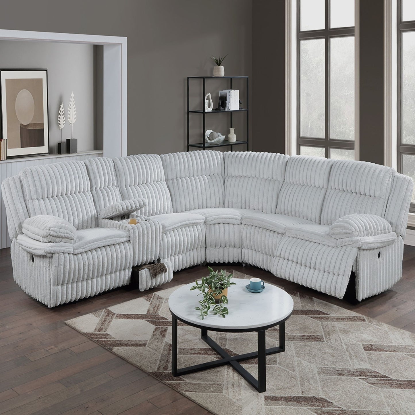 U-Shaped Sectional Sofa With Console Cup Holder, Storage Drawer, Manual Reclining