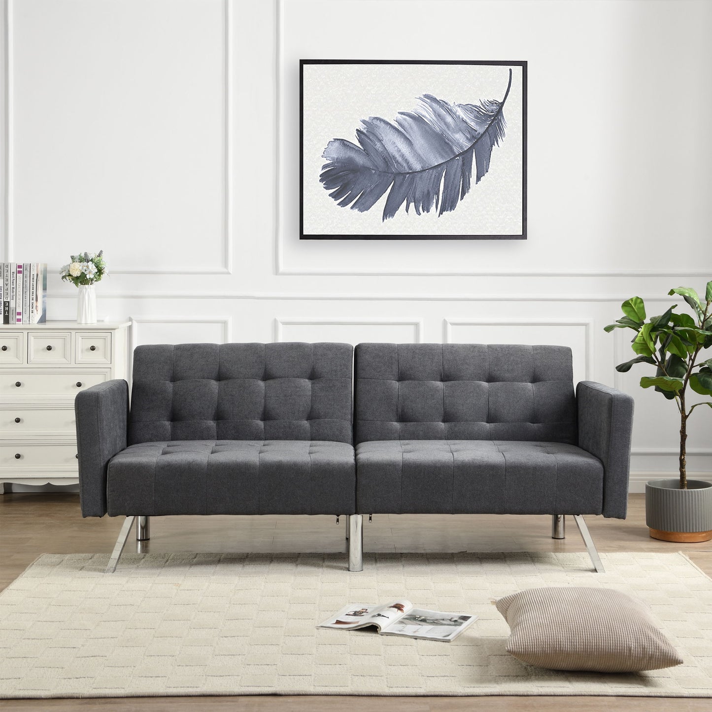 Futon Sofa Bed Convertible Folding Lounge Couch, Armrests