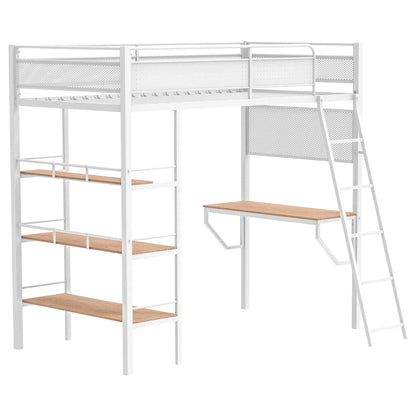William - 3 Shelf Workstation Loft Bed With Built-In Desk And Storage