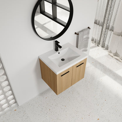 Bathroom Vanity Top With Integrated Sink, Center Basin, 1 Piece Countertop With Pre Drilled Faucet Hole - Glossy White