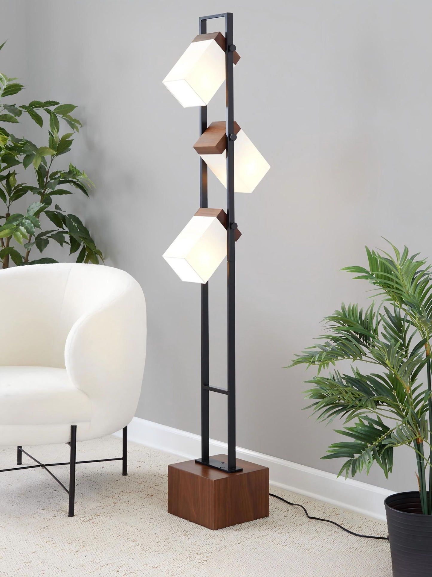 Bento - Contemporary Floor Lamp - Black / Walnut / White