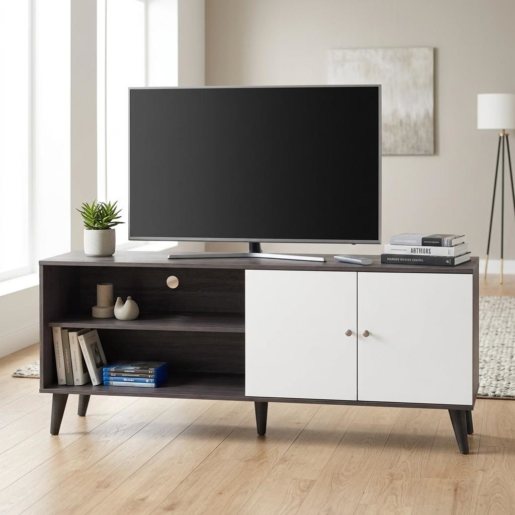 Amidon - TV Stand, With 2 Storage Shelves And 1 Cabinet