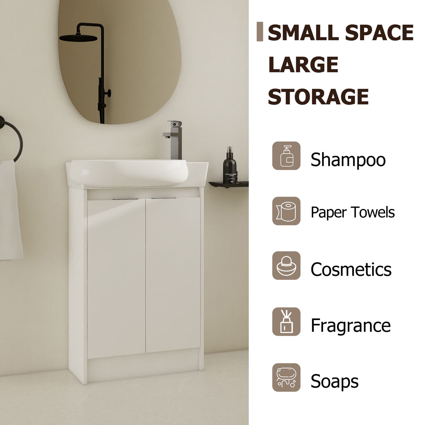 Freestanding Bathroom Vanity & Sink, Soft Close Doors