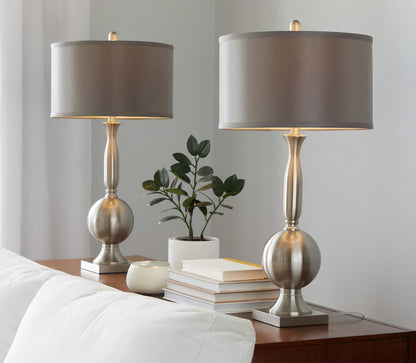 Joan - Contemporary Table Lamp (Set of 2) - Nickel / Gray Satin