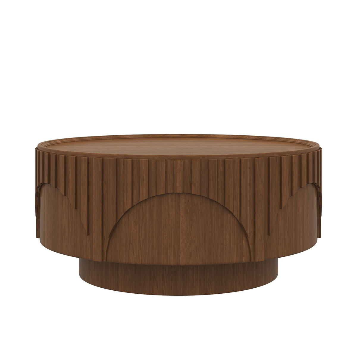 Round Fluted Drum Coffee Table With Sturdy Base For Living Room