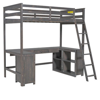 Loft Bed With U-Shaped Desk, Drawers, And Storage Shelves