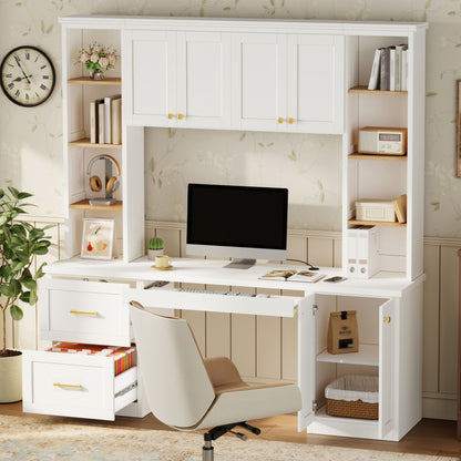 Computer Desk With Hutch, Workstation With Desk Grommet & Keyboard Tray