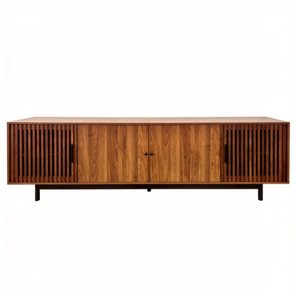 TV Stand, Media Console & Soft Closing Hinges, Adjustable Shelves, Slatted Doors - Walnut