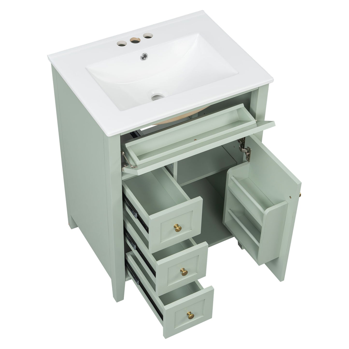 Bathroom Vanity With Sink, 3 Drawers & Cabinet With Adjustable Shelves