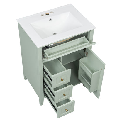 Bathroom Vanity With Sink, 3 Drawers & Cabinet With Adjustable Shelves