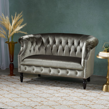 Antique Chesterfield Style Loveseat With Button Tufting
