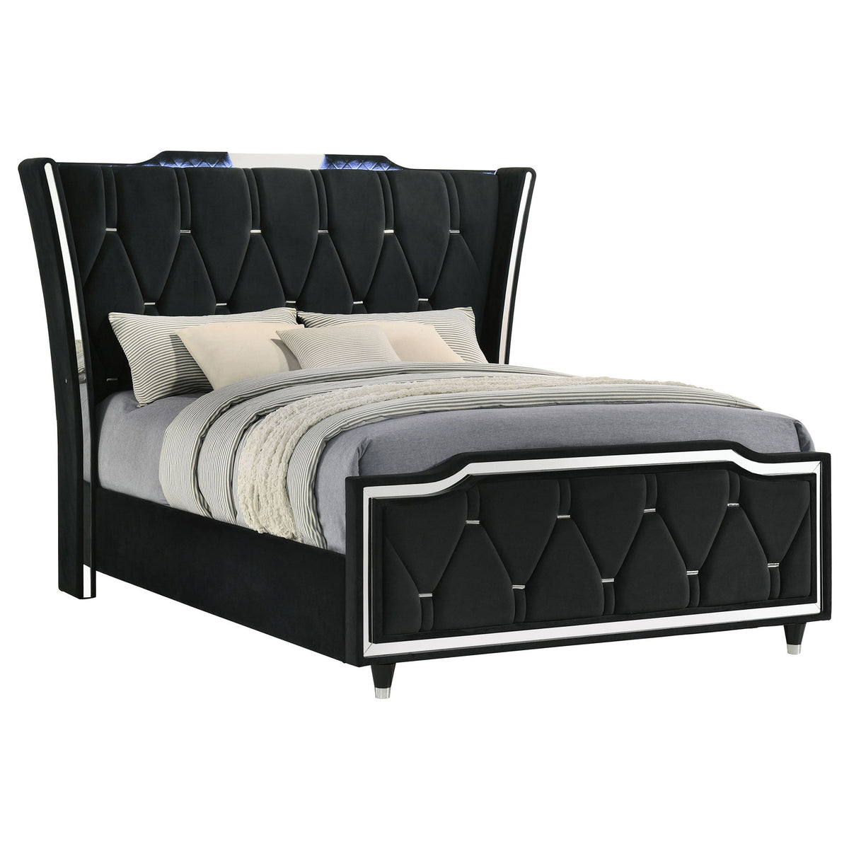 Mika - LED Upholstered Bed With Tufted Wingback Headboard And Ambient Lighting