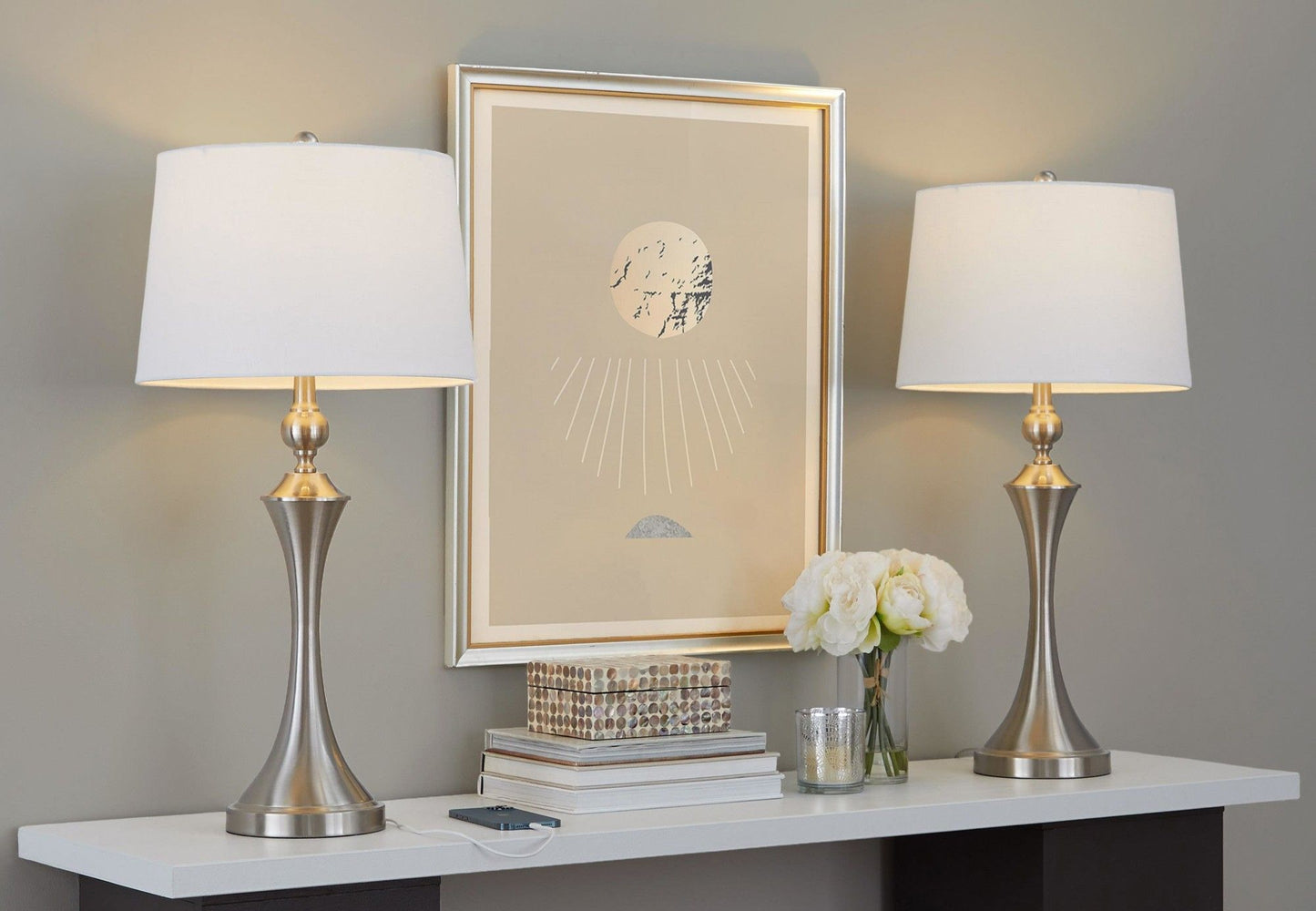 Flint - Contemporary Table Lamp Built In USB Port (Set of 2)