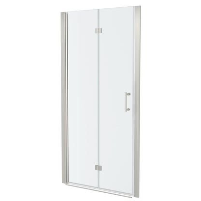 Fold Frameless Shower Door & Tempered Glass - Brushed Silver