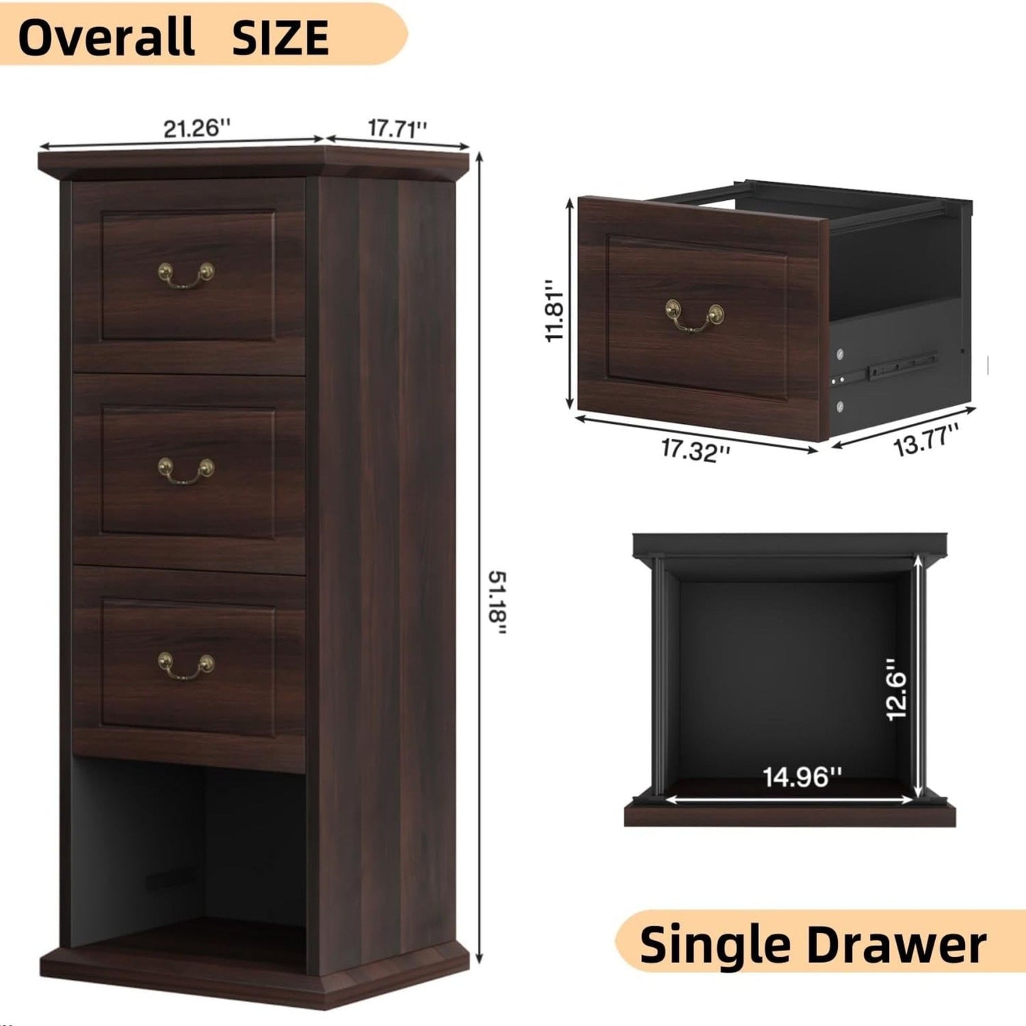 4 Drawer Vertical File Cabinet For A4 / Letter Files - Walnut