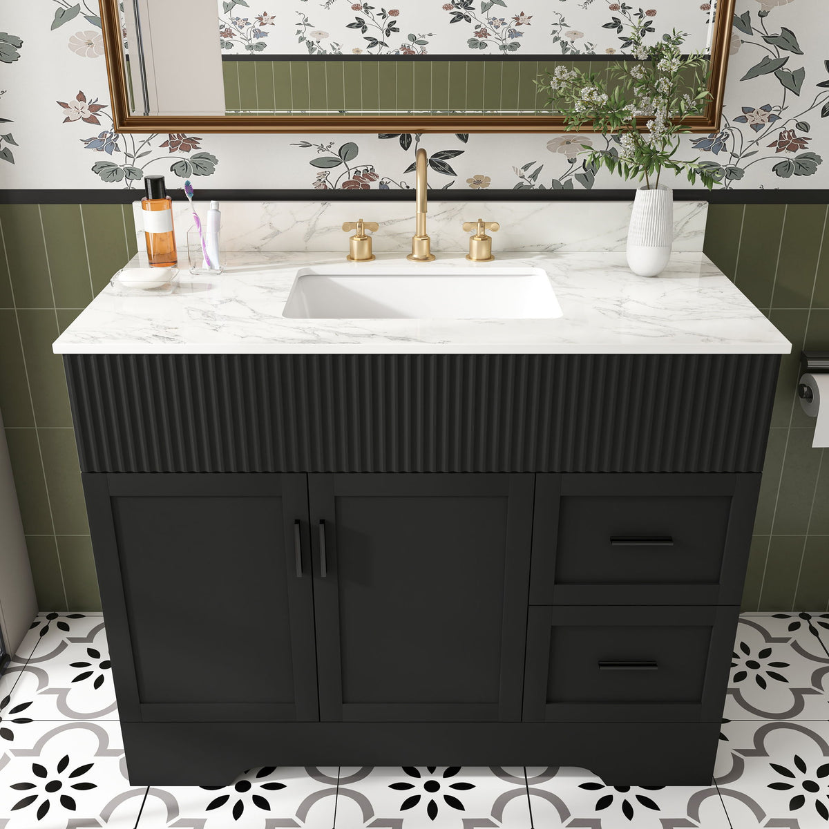 Bathroom Vanity Set, Soft Close Doors & Drawers, 3 Faucet Holes, Sink Included - Black