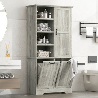 Freestanding Storage Cabinet With Doors, Tilt Out Drawers, Adjustable Shelves, Open Shelf, Bathroom & Laundry Room Organizer - Oak