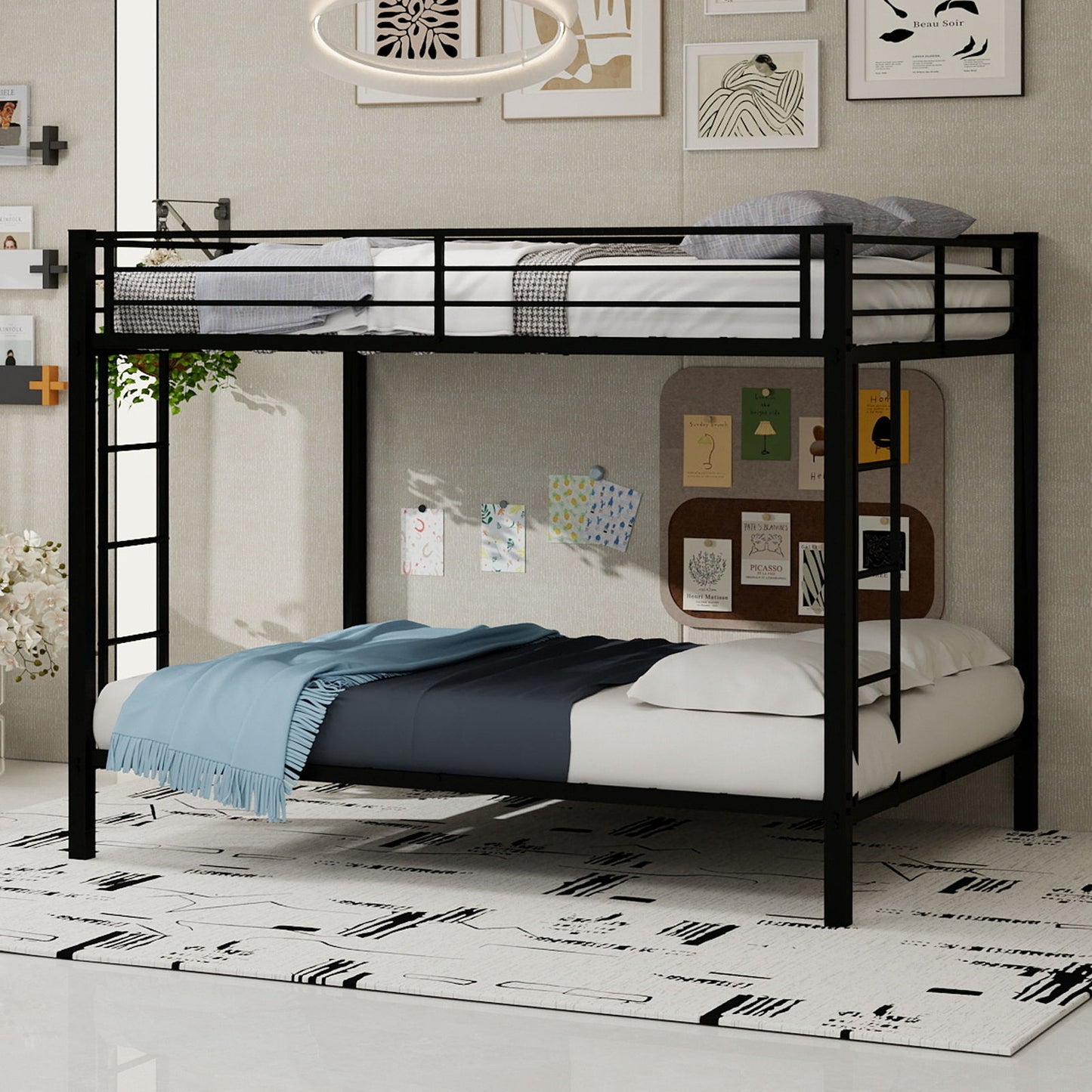 Bunk Bed For Kids, Convertible Frame With Ladders & Guardrail