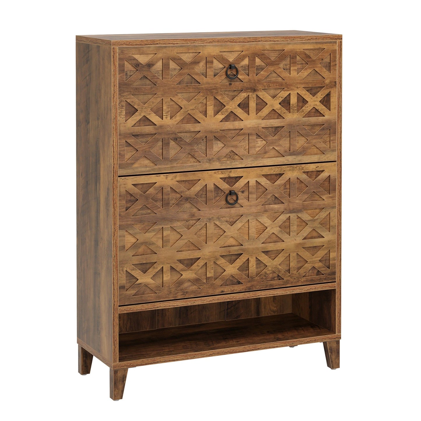 Narrow Shoe Cabinet With 2 Flip Drawers For Entryway Organizer - Rustic Brown