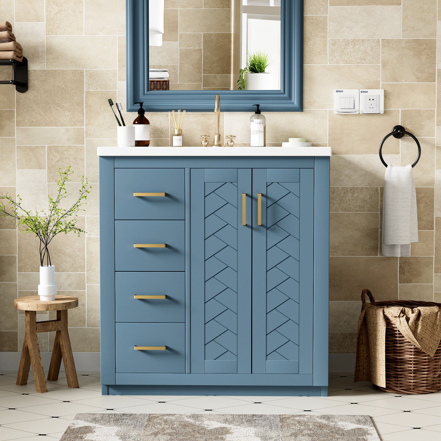 Retro Style Bathroom Vanity With 3 Drawers & Soft-Closing Doors