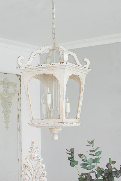 4 Light Wood Chandelier, Hanging Light Fixture With Adjustable Chain For Kitchen, Bulb Not Included - Cream White