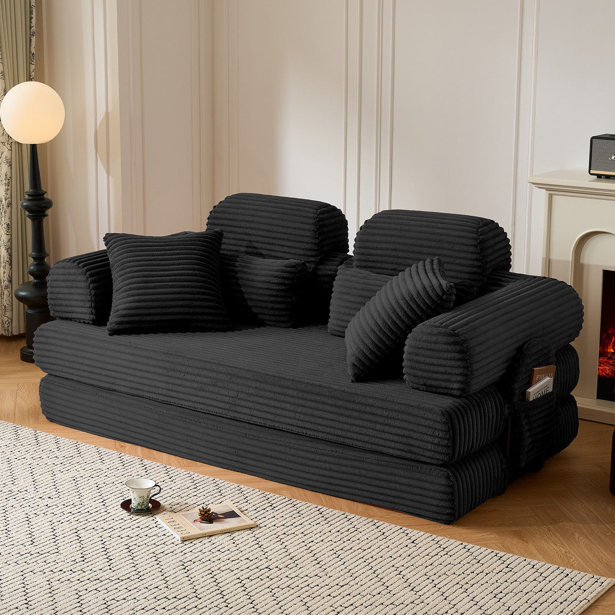 Convertible Sleeper Sofa With & Side Storage Pocket, Foldable Upholstered Couch For Living Room