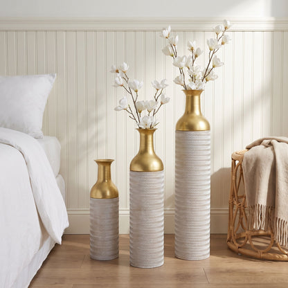 Decorative Tall Floor Vases For Home Decor (Set of 3) - White / Gold