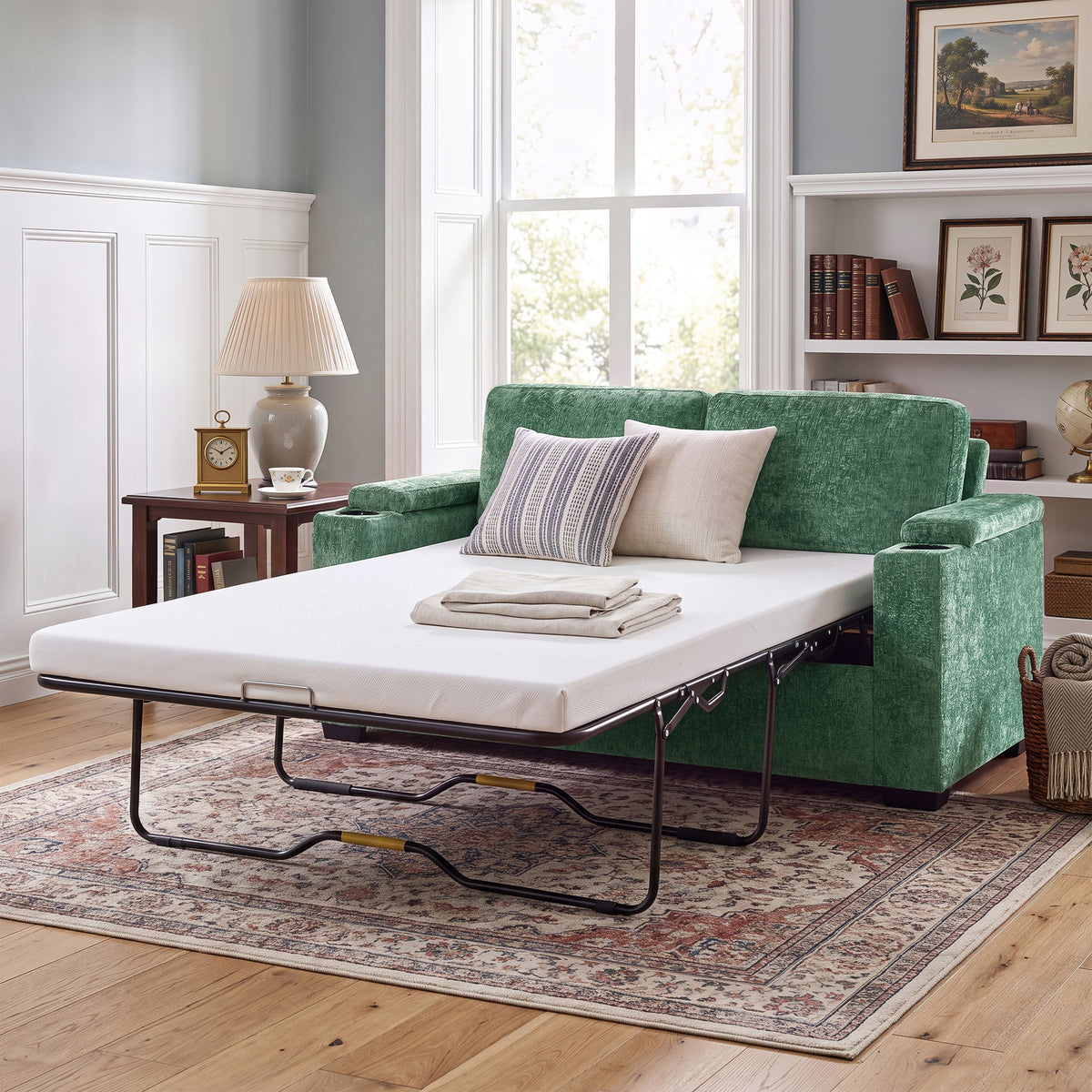 Pull Out Sofa Bed Loveseat With Twin Mattress, Cup Holders And Arm Storage