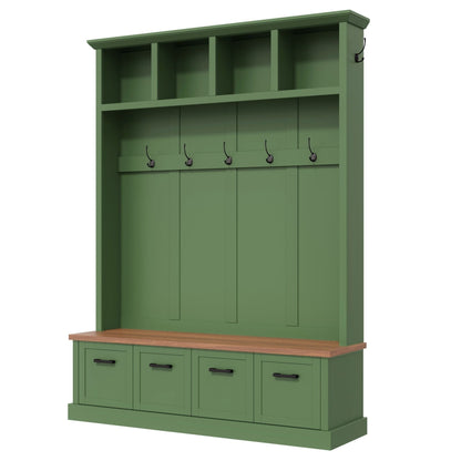 Hall Tree With Storage Bench Mudroom Coat Rack With 6 Hooks