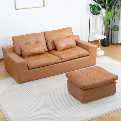 L - Shaped Modular 2 Seater Sofa With Movable Ottoman And High Density Sponge Cushions For Living Room
