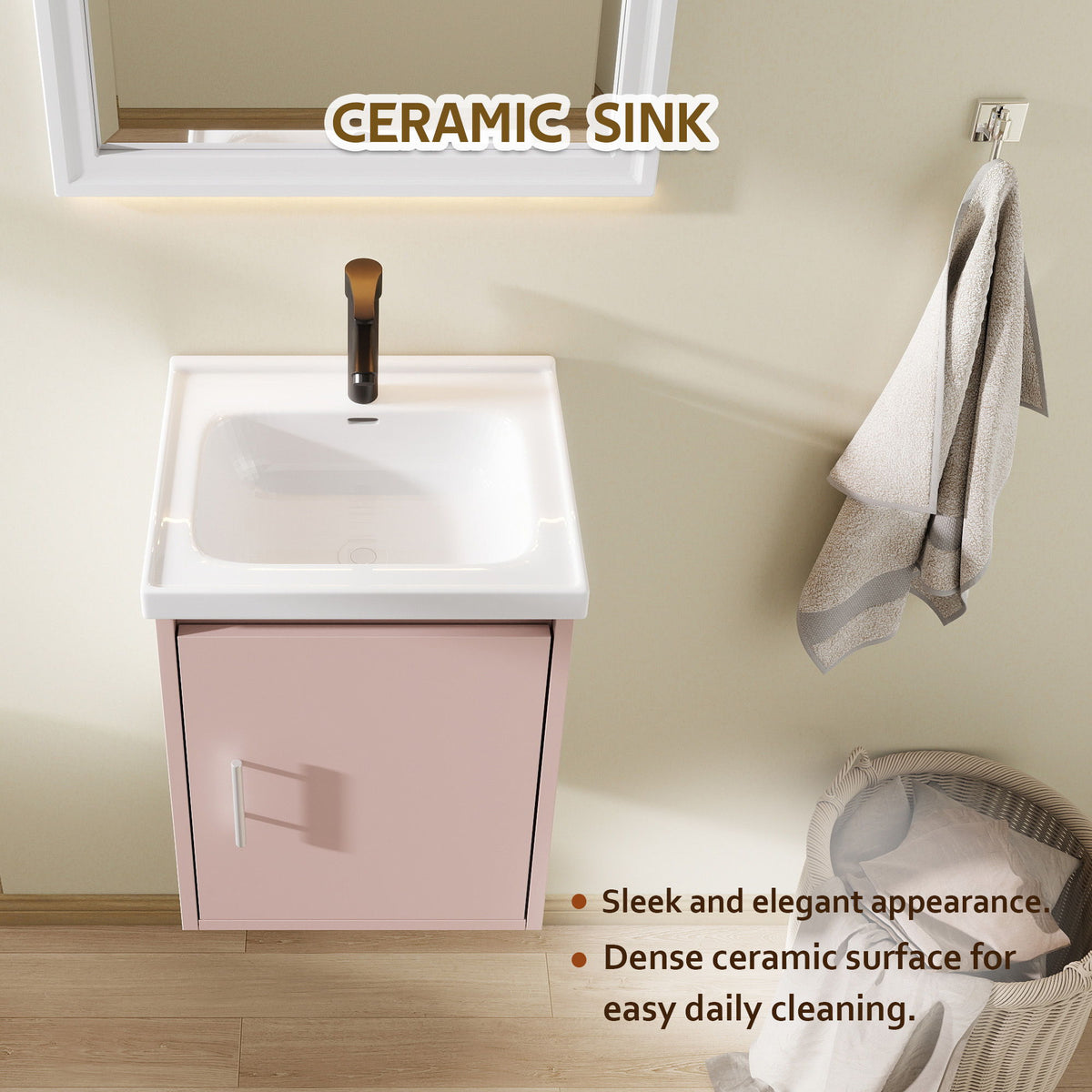 Floating Bathroom Vanity Combo, Wall Mounted Cabinet With Sink & Soft Close Doors For Small Bathrooms