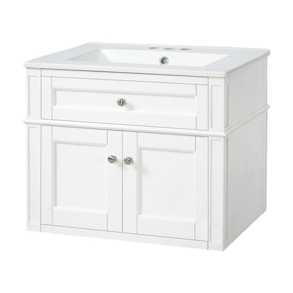 Wall Mounted Bathroom Vanity With Tip Out Drawer And Open Back Design