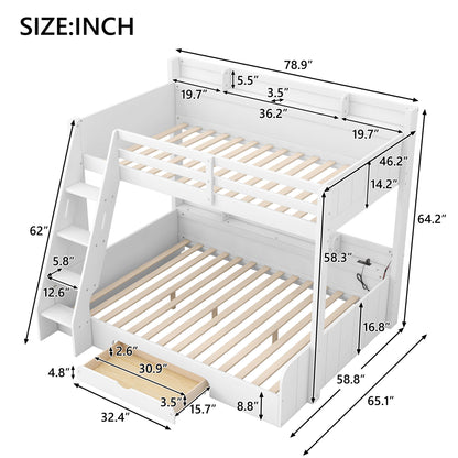 Bunk Bed With Storage Shelves, LED Lighting, Charging Station And Drawer