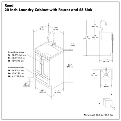Reed - Deluxe Laundry Cabinet With Pull-Out Faucet And Stainless Steel Sink
