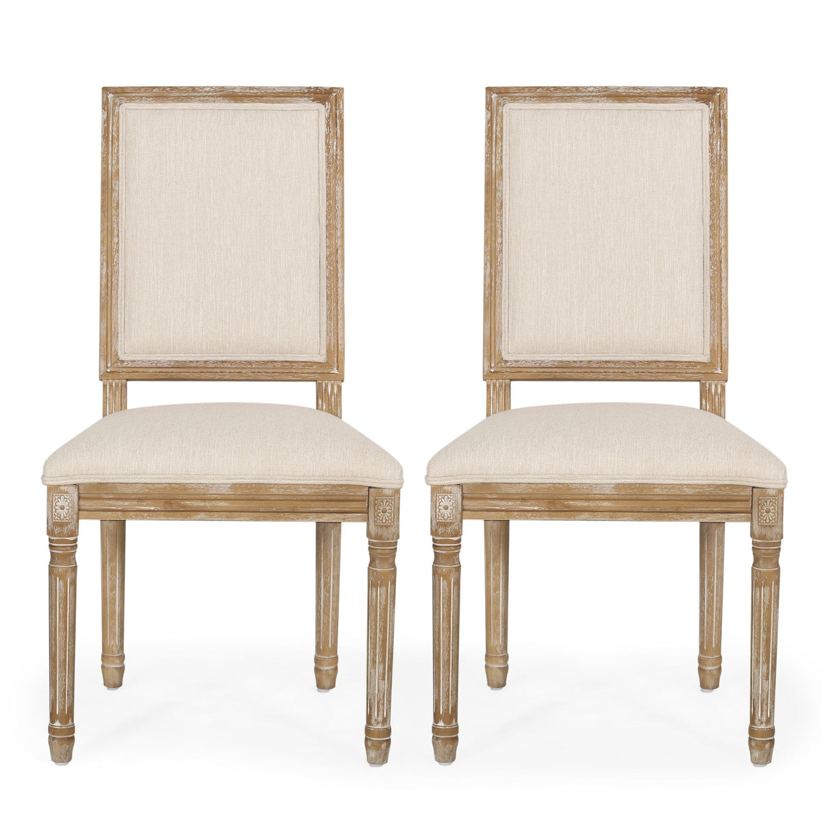 French Country Style Dining Chair With Upholstered Seating And Fluted Legs