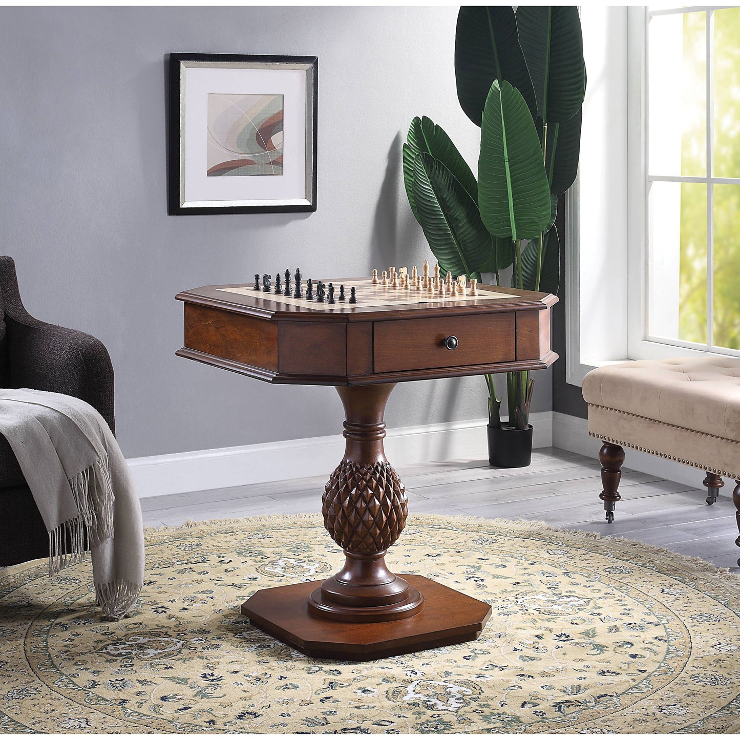 Bishop - Reversible Chess Checker Game Table With Game Tray (Chess Fingures Not Included) - Cherry