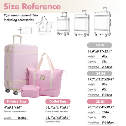 Hardshell Luggage Set With Double Spinner Wheels, Tsa Lock, Lightweight Suitcase, 28" With Bags - Light Pink