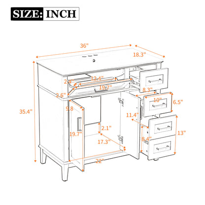 Bathroom Vanity With Ceramic Sink, Soft-Close Doors, 4 Storage Drawers - Blue