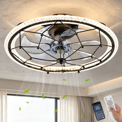 Caged Ceiling Fan With Remote Control Lights, 6 Speeds, 3 Color Temperature LED - Antique Black