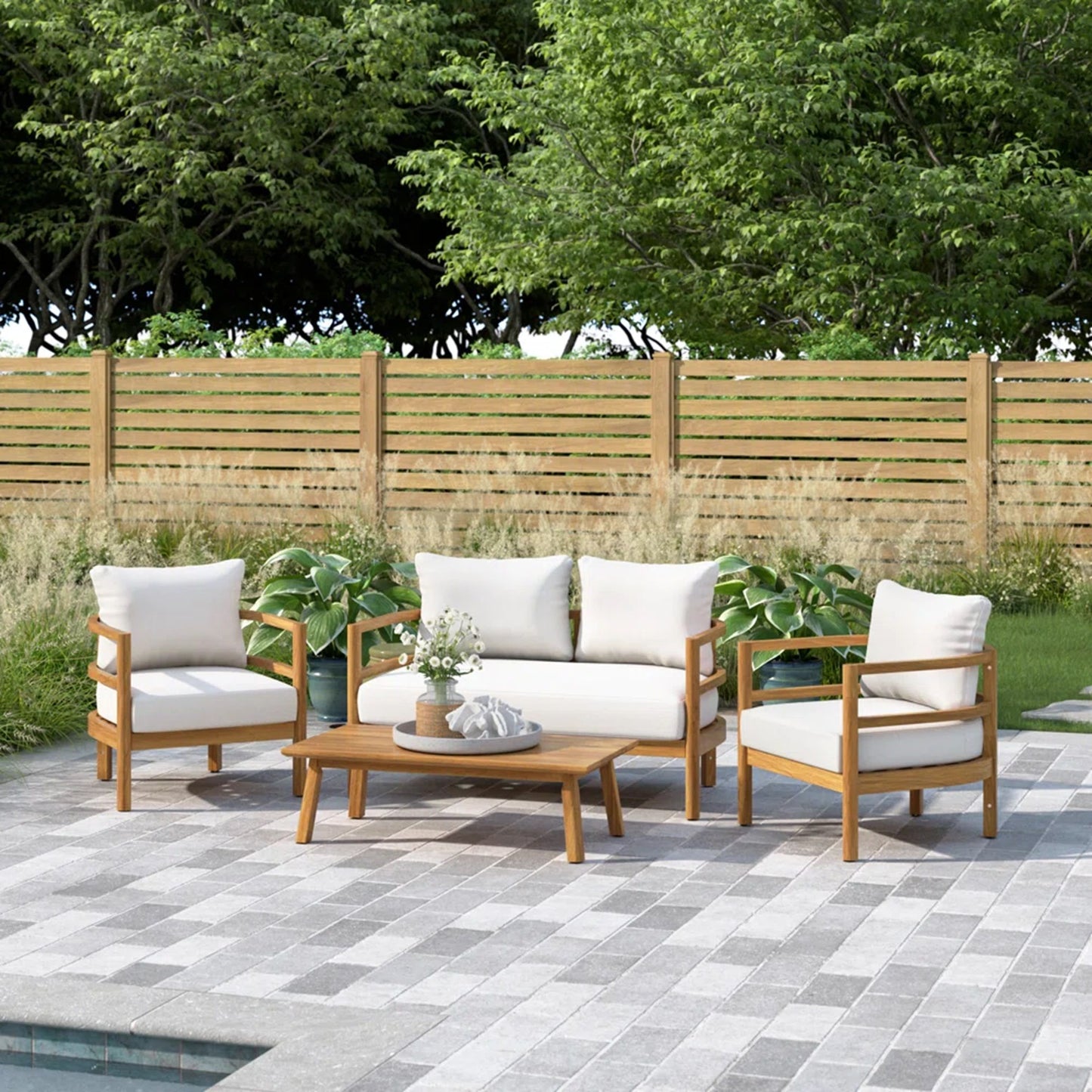 Outdoor Furniture With Coffee Table, Patio Conversation Set Deep Seating With Soft Cushion