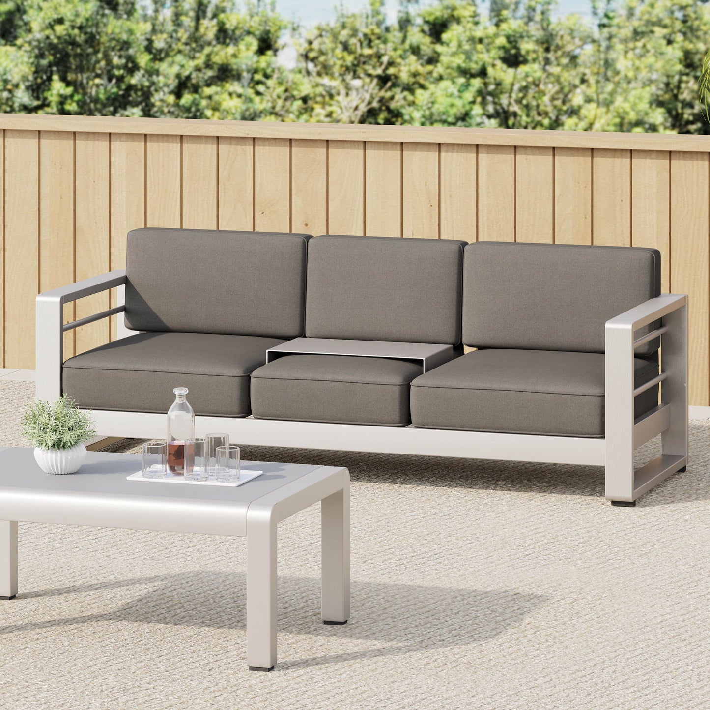 Cape Coral - Modern 3 Seater Sofa With Metal Tray