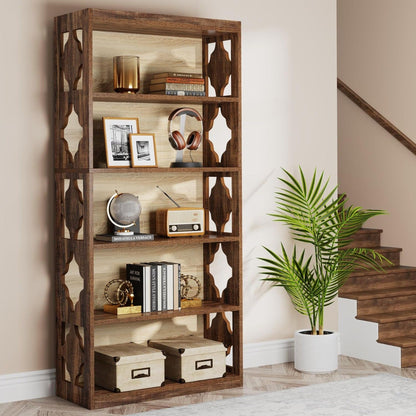 Rhombus Open Bookcase, 6 Tier Storage Shelves For Apartment - Brown